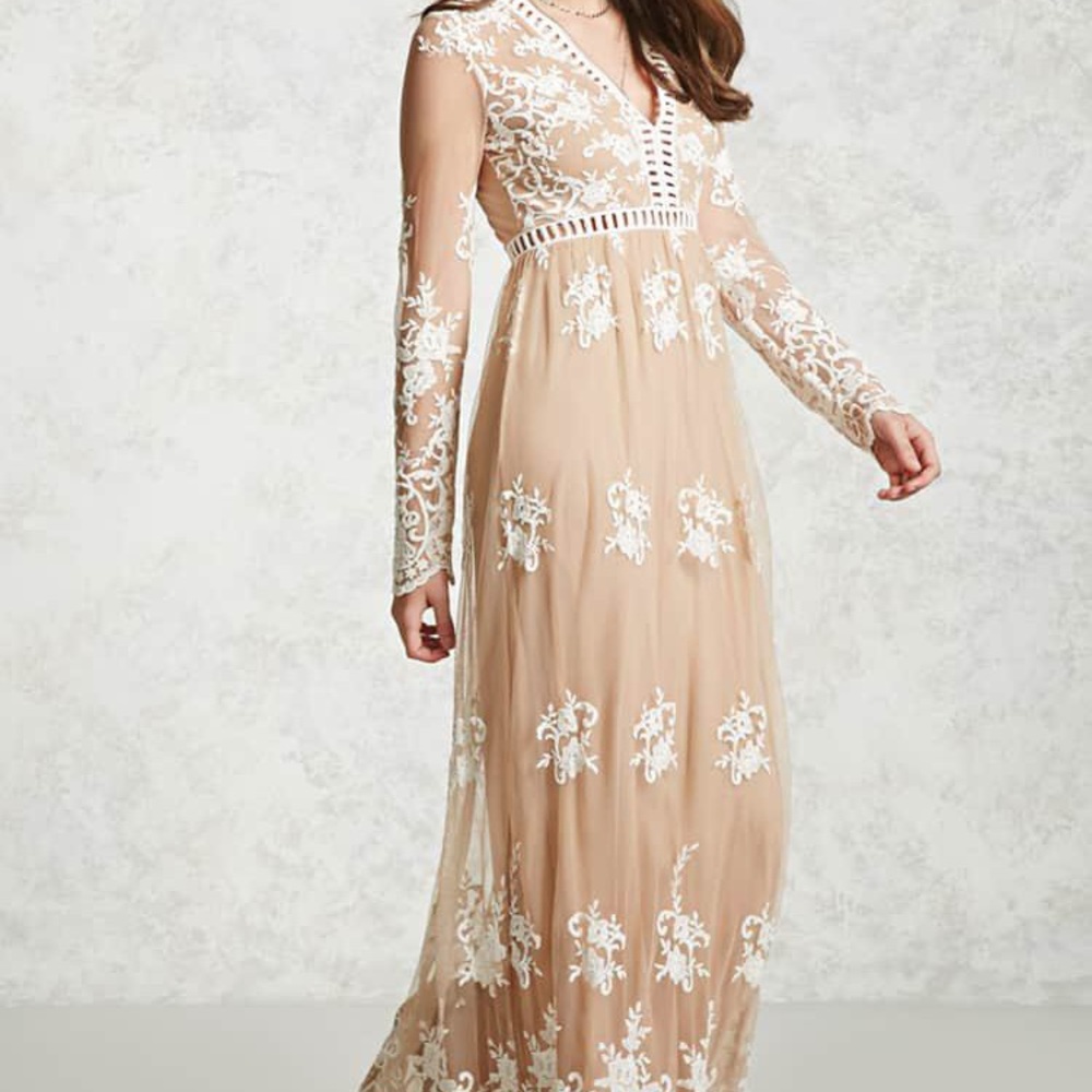 NWOT FOREVER 21 Nude Embroidered Maxi Dress